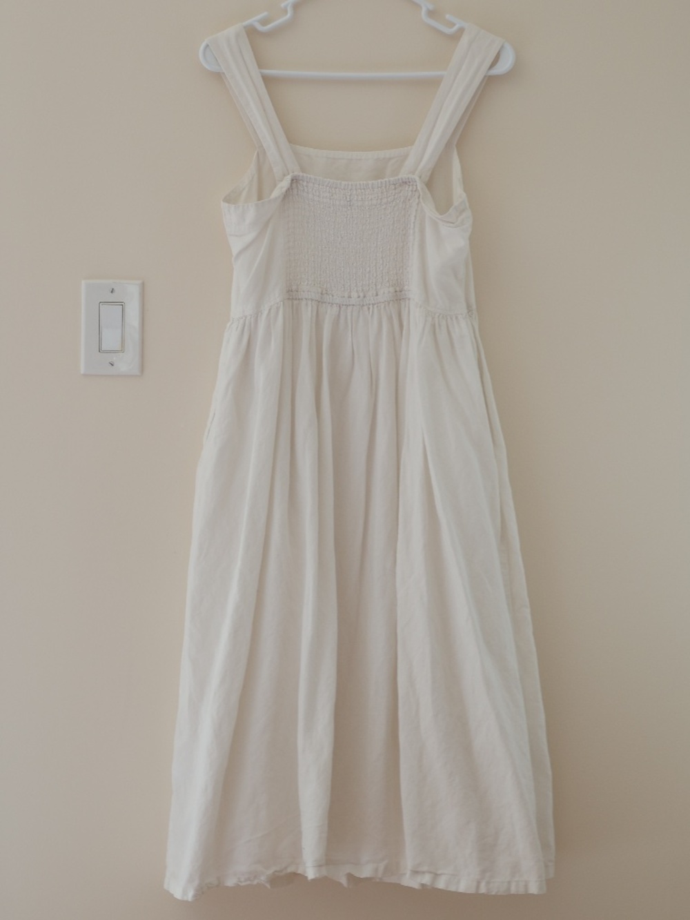Uniqlo Linen Cotton Square Neck A Line Shirred Midi Dress White M Renfaire Flowy - Picture 4 of 9